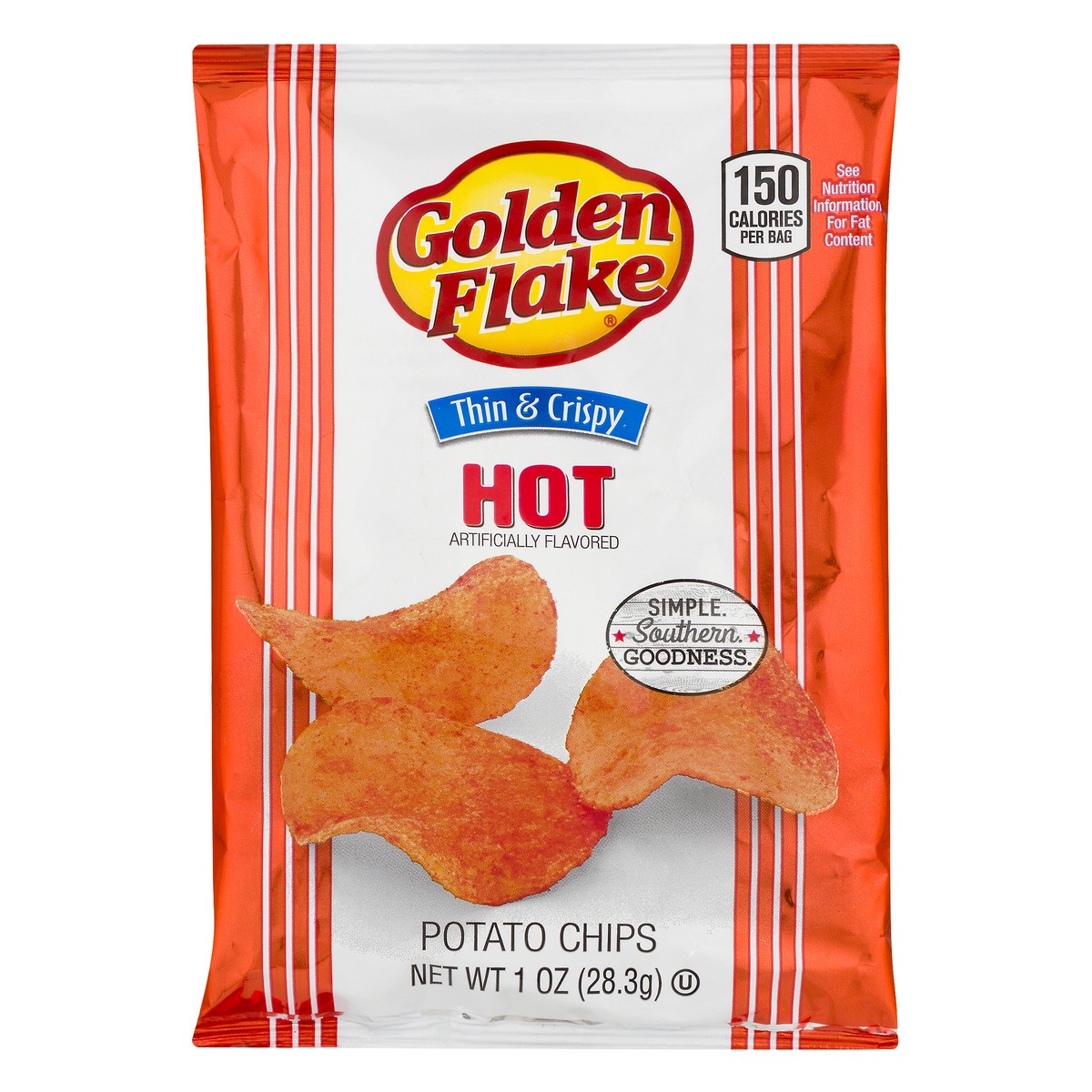 slide 1 of 11, Golden Flake Cajun Hot Potato Chips, 1 oz