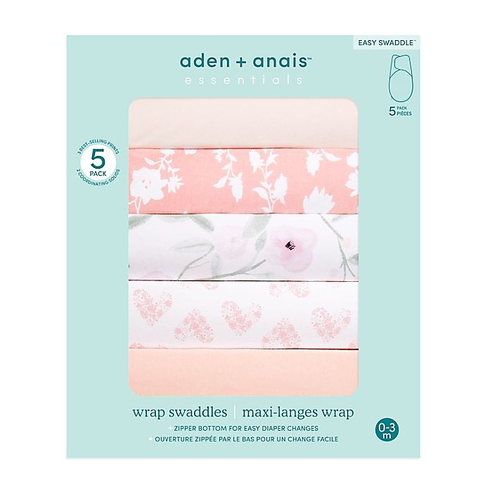 slide 7 of 7, aden + anais essentials Feminine Florals Easy Wrap Swaddle Wraps - Pink, 5 ct