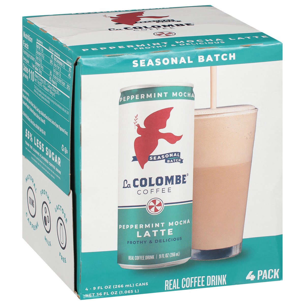 slide 9 of 9, La Colombe Coffee, Peppermint Mocha Latte, 9 fl oz Cans, 4 Pack, 4 ct