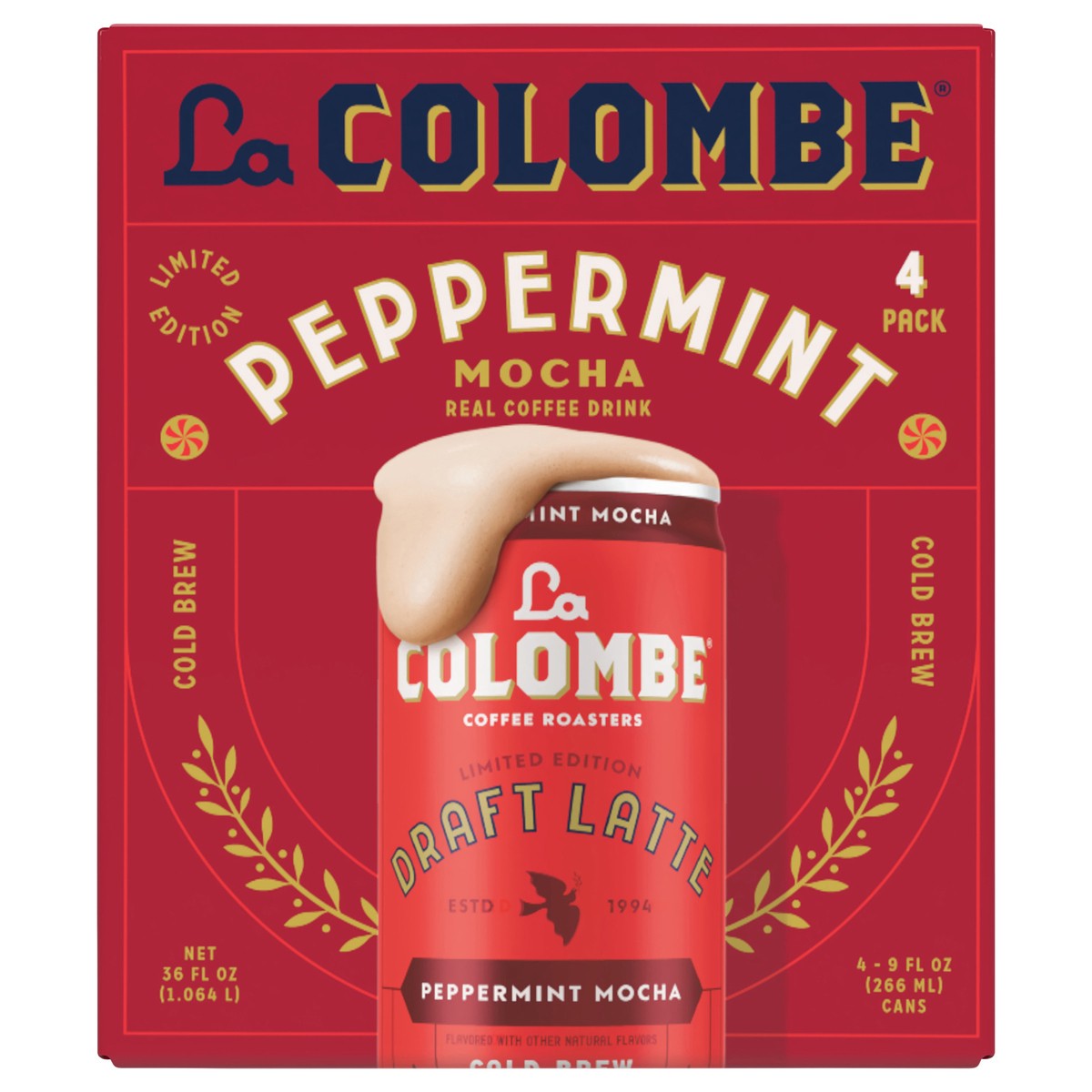 slide 1 of 9, La Colombe Coffee, Peppermint Mocha Latte, 9 fl oz Cans, 4 Pack, 4 ct