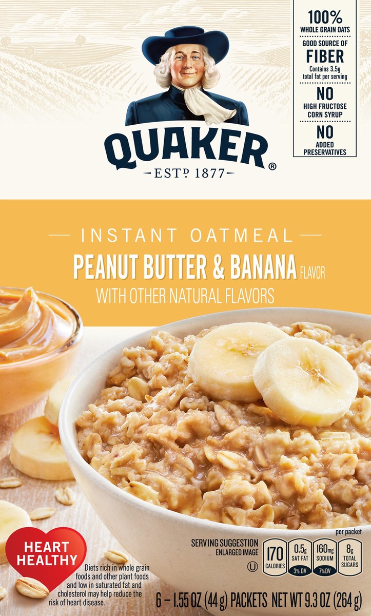 slide 5 of 6, Quaker Peanut Butter & Banana Instant Oats, 6 ct; 1.55 oz