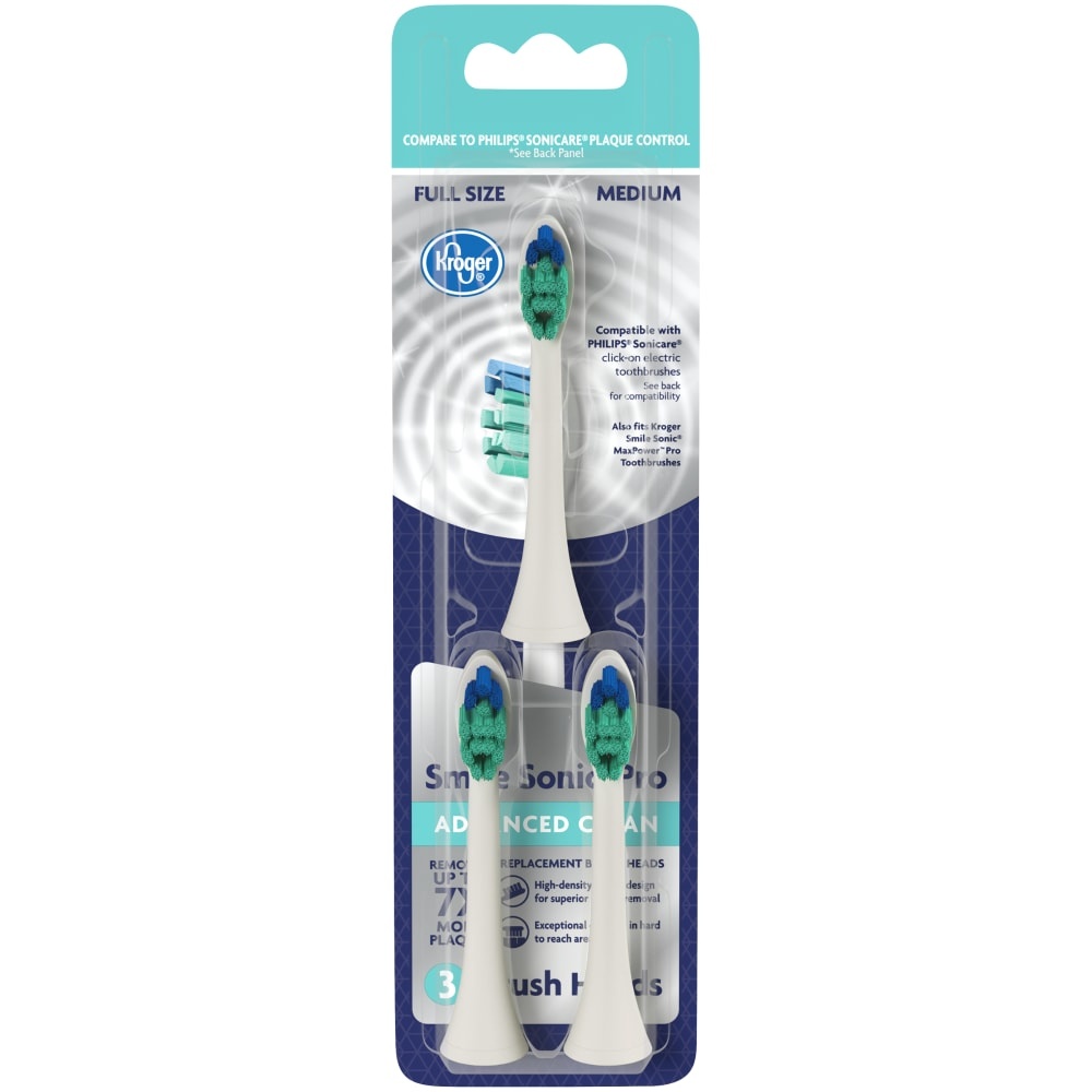 slide 1 of 1, Kroger Smile Sonic Pro Advanced Clean Medium Replacement Brush Heads, 3 ct