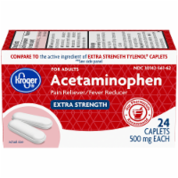 slide 1 of 1, Kroger Extra Strength Acetaminophen Pain Reliever Fever Reducer Caplets 500Mg, 24 ct