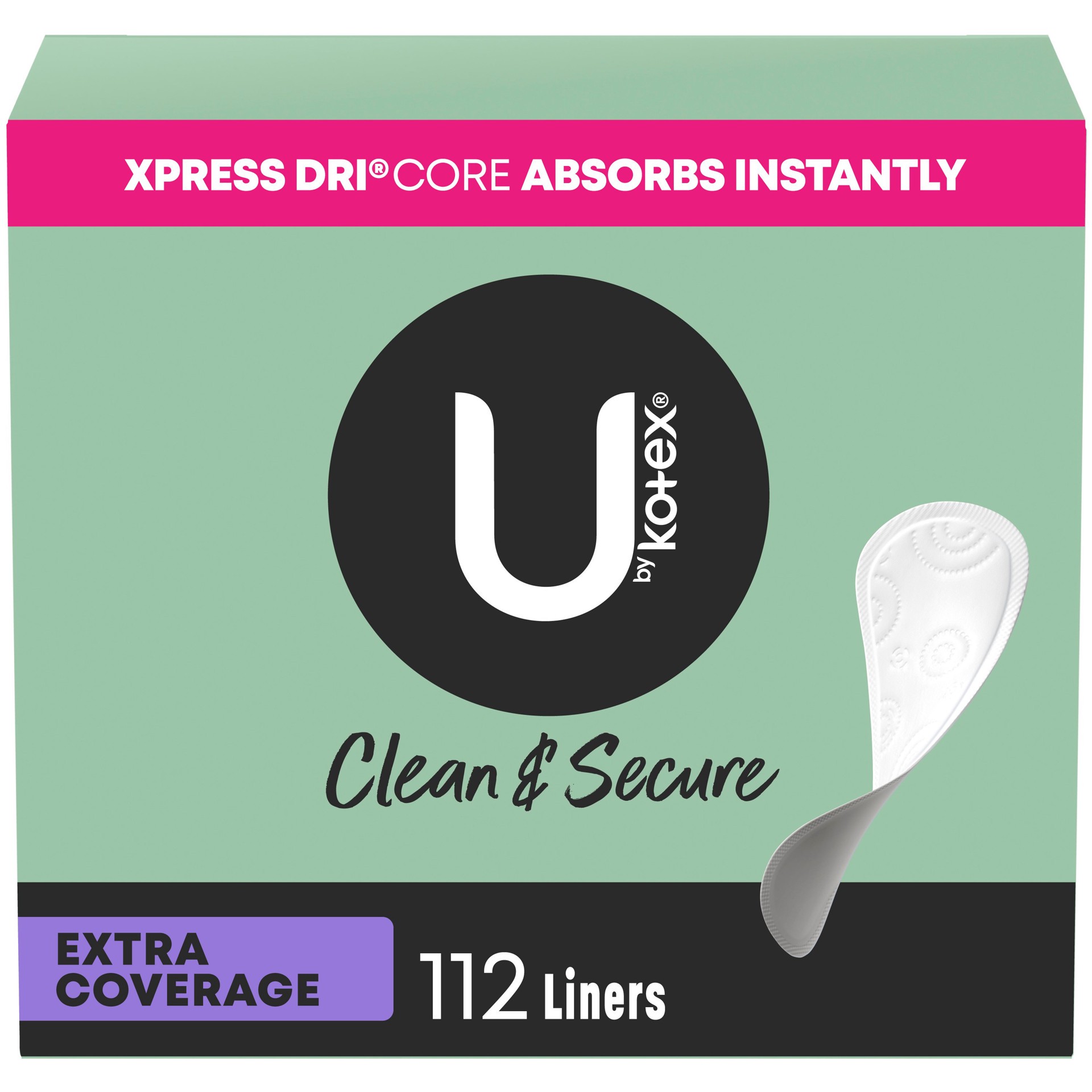 slide 1 of 5, U by Kotex Clean & Secure Panty Liners, Light Absorbency, Extra Coverage, 112 Count, 112 ct