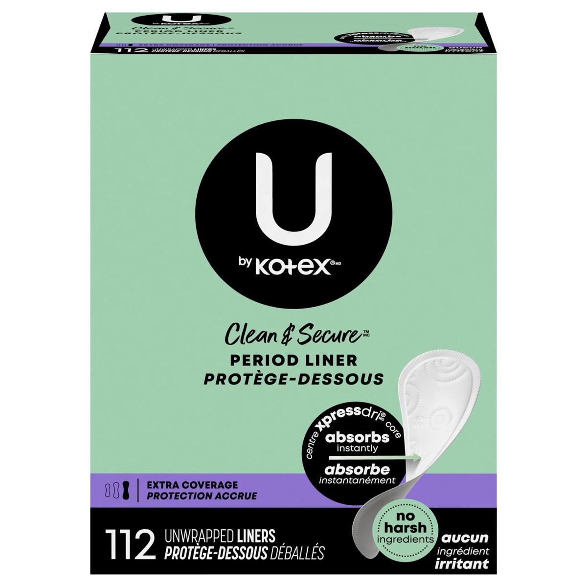 slide 1 of 5, U by Kotex Clean & Secure Panty Liners, Light Absorbency, Extra Coverage, 112 Count, 112 ct