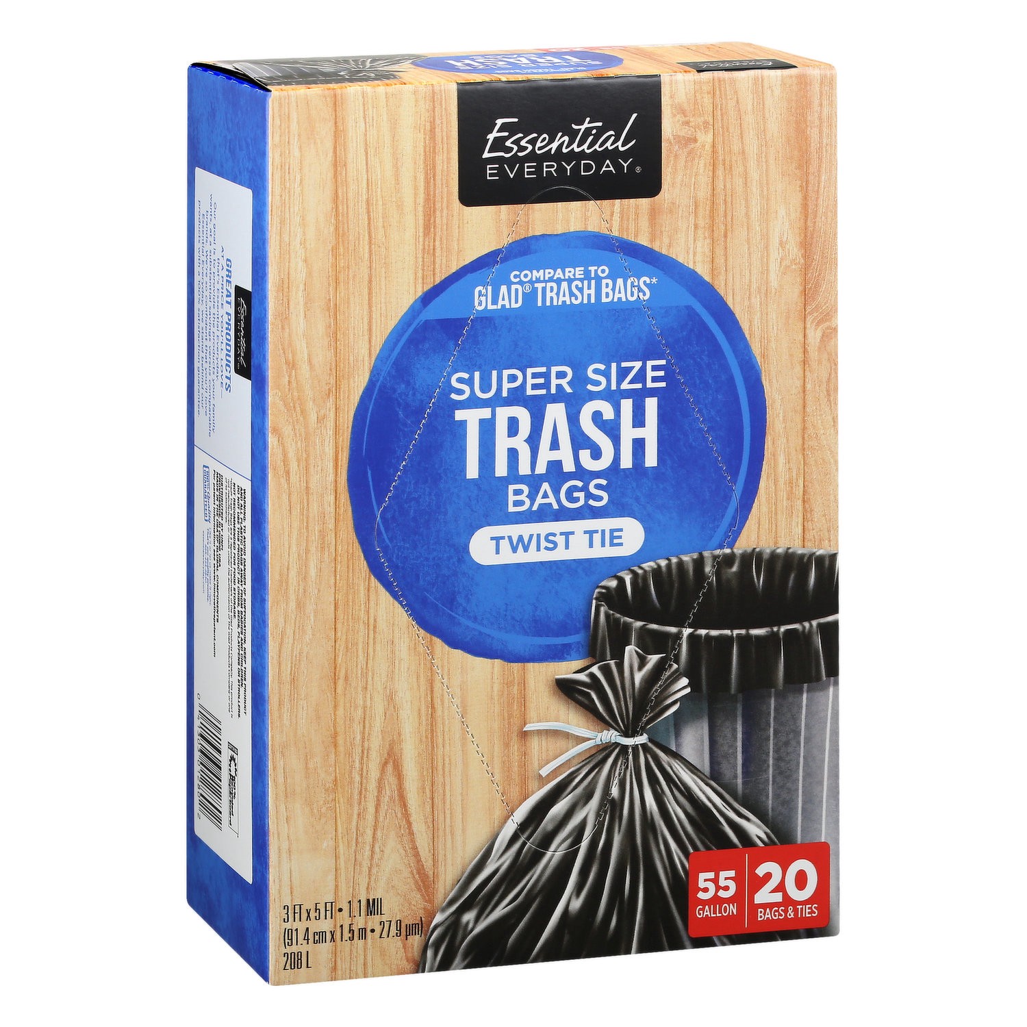 slide 1 of 1, Essential Everyday Super Size Trash Bags, 20 ct