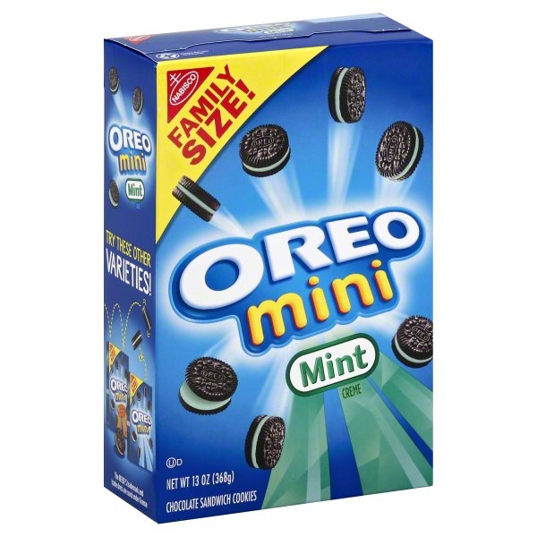 slide 1 of 1, Oreo Family Size Mint Creme Mini Sandwich Cookies, 13 oz