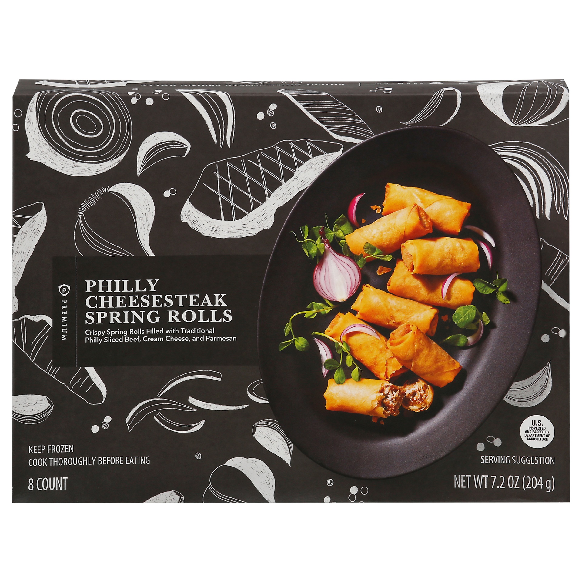 slide 1 of 1, Publix Premium Philly Cheesesteak Spring Rolls, 8 ct