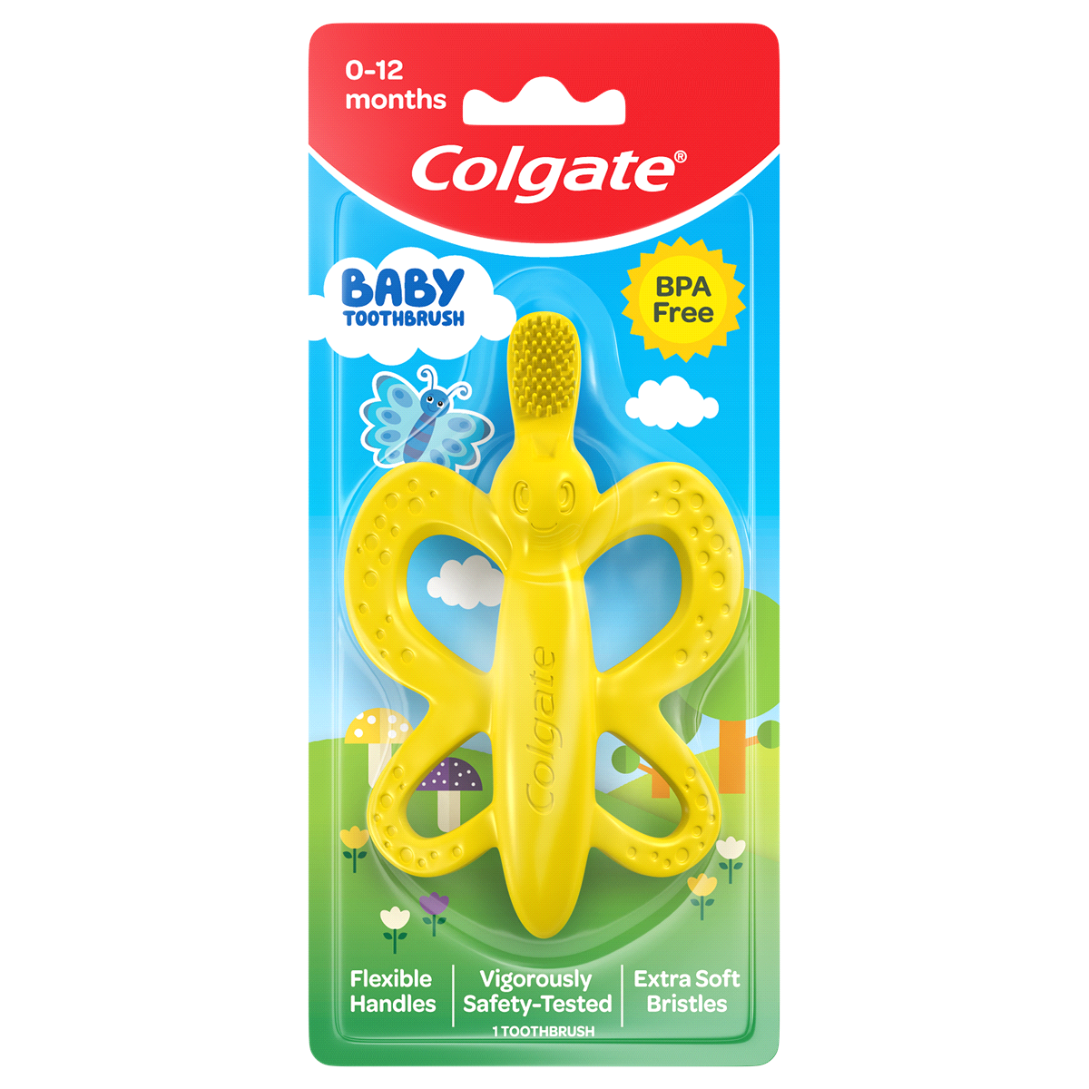 slide 1 of 1, Colgate Butterfly Baby Toothbrush and Teether - Yellow, 1 ct