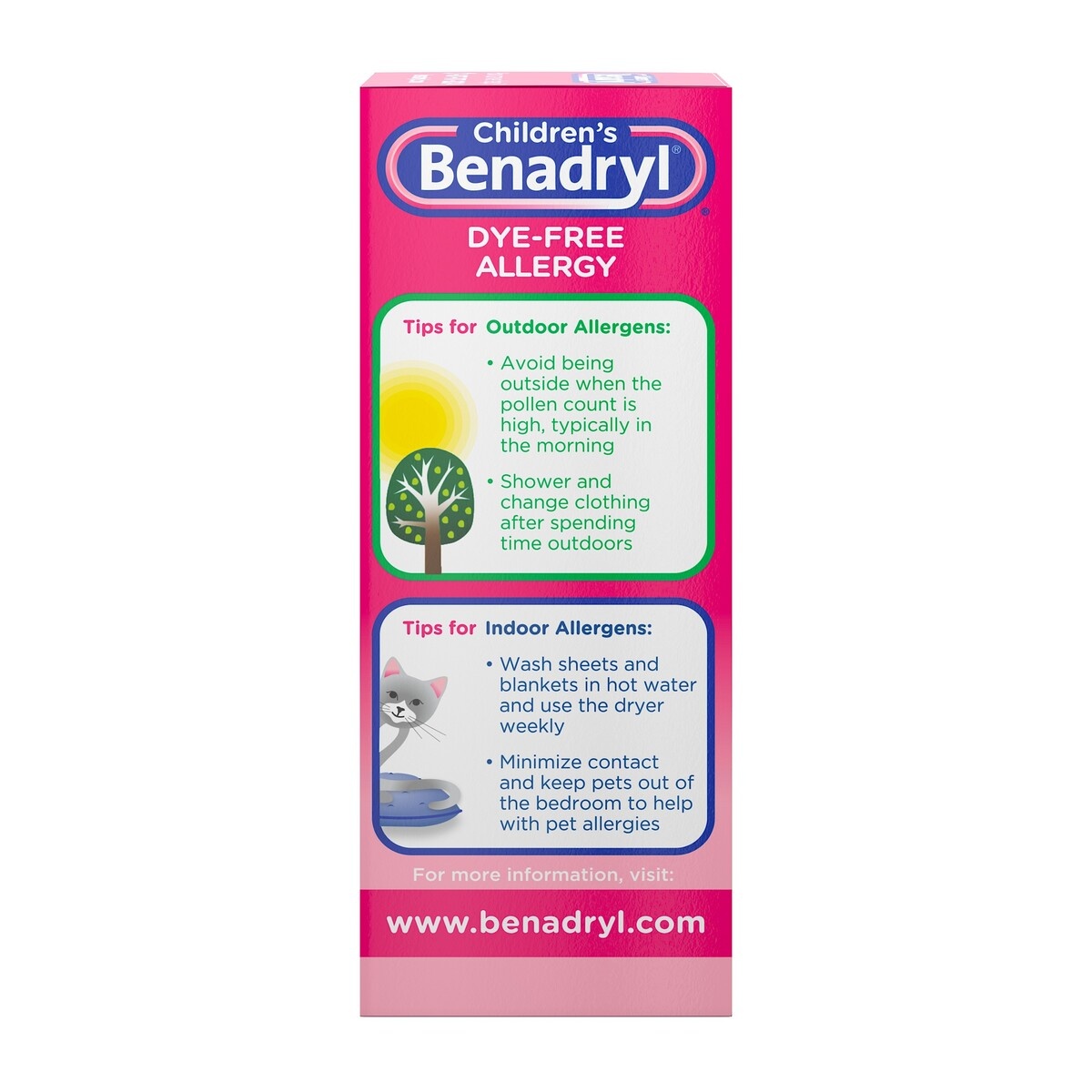 slide 3 of 5, Benadryl Dye-Free Allergy Relief Liquid Medicine with Diphenhydramine HCl, Antihistamine Allergy Medicine for Kids, Dye-Free, Alcohol-Free, Bubble Gum Flavor, 4 oz