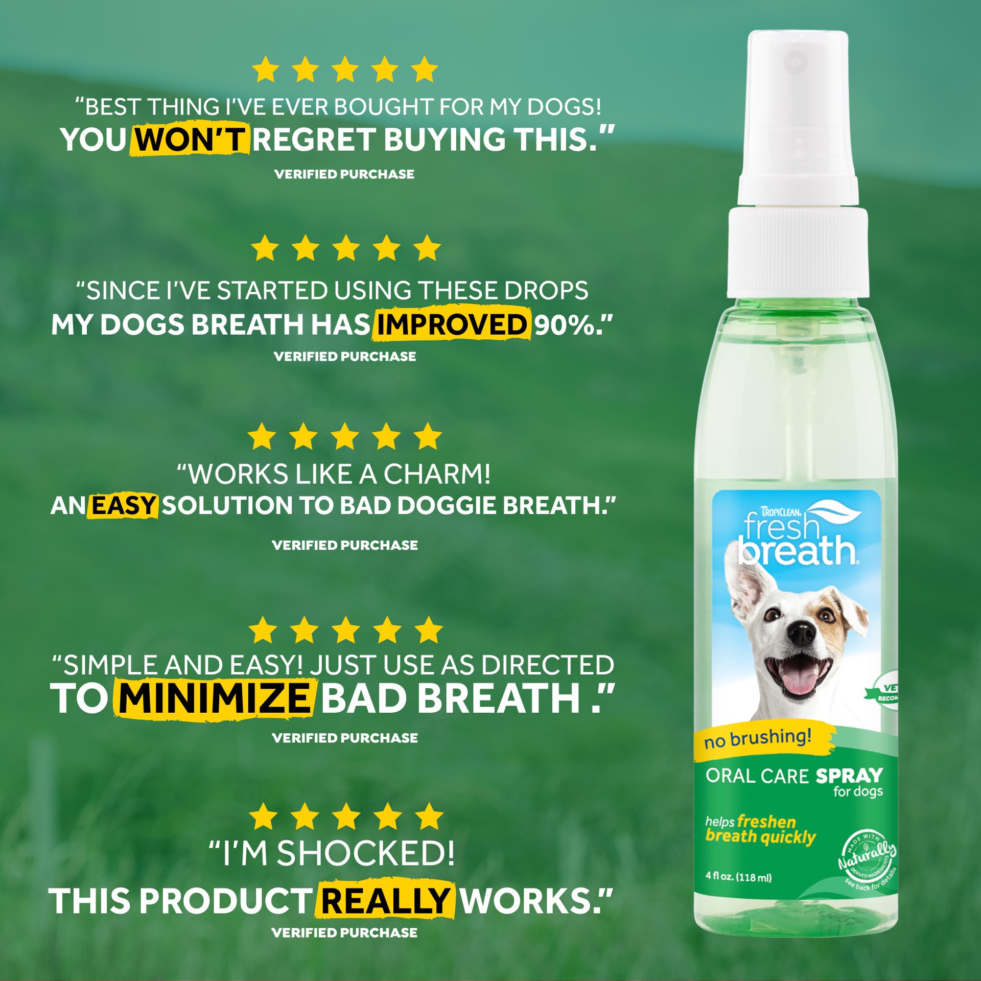 slide 3 of 9, TropiClean Fresh Breath Oral Care Spray for Pets, 4oz, 4 oz