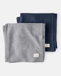 Carter's Baby 2-Pack Waffle Knit Blankets - Grey/Navy Grey/Navy OSZ