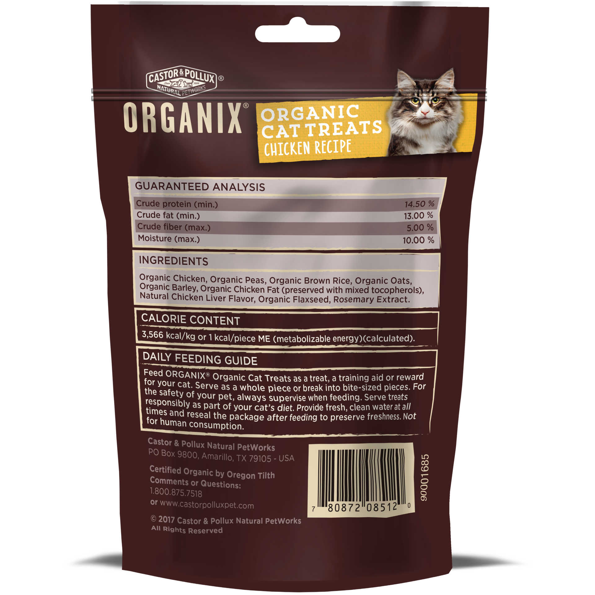 slide 2 of 2, Castor & Pollux ORGANIX Organic Cat Treats - Chicken Recipe - 2 oz Bag, 2 oz