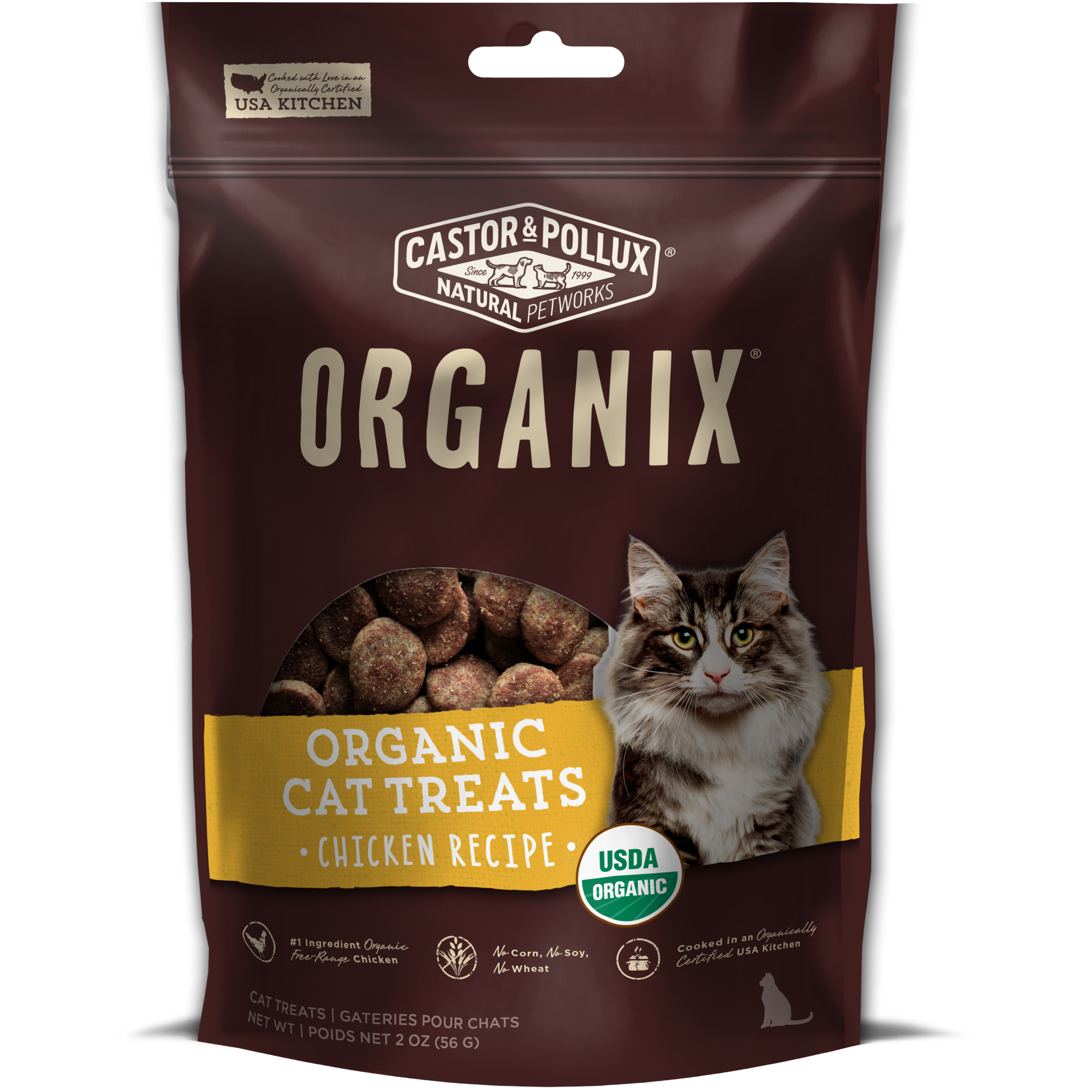 slide 1 of 2, Castor & Pollux ORGANIX Organic Cat Treats - Chicken Recipe - 2 oz Bag, 2 oz