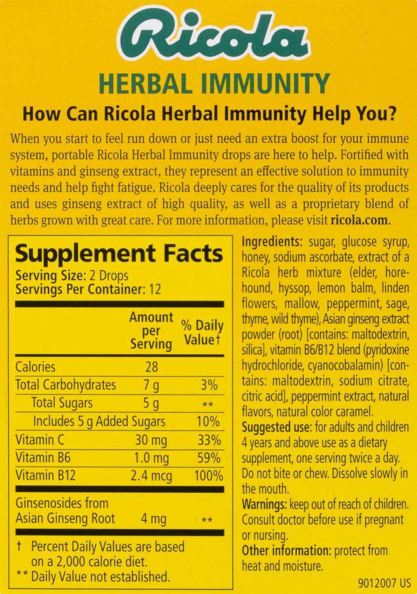 slide 4 of 9, Ricola Herbal Immunity Honey Drops, 24 ct