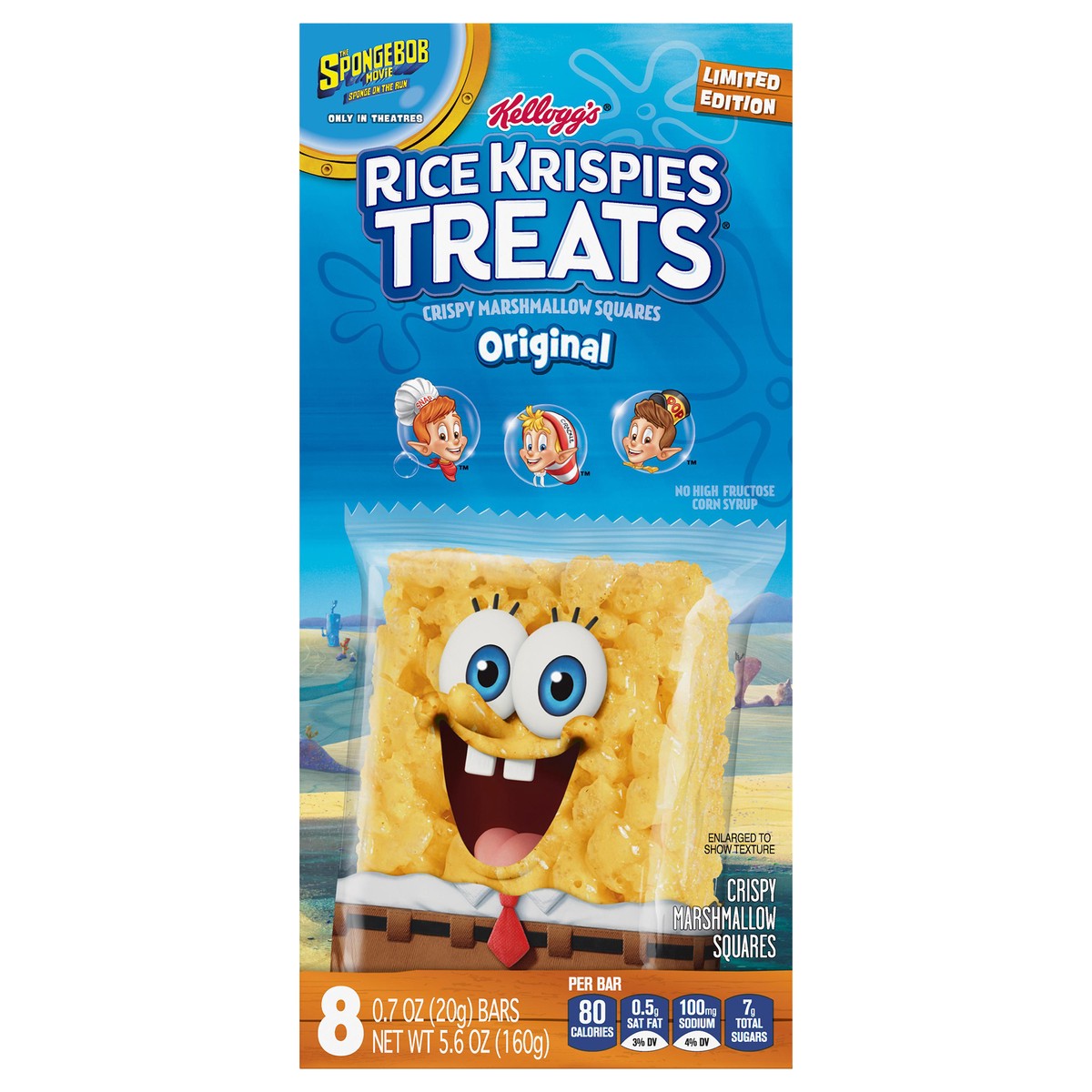 slide 1 of 10, Rice Krispies Treats SpongeBob SquarePants Original Marshmallow Snack Bars, 8 ct
