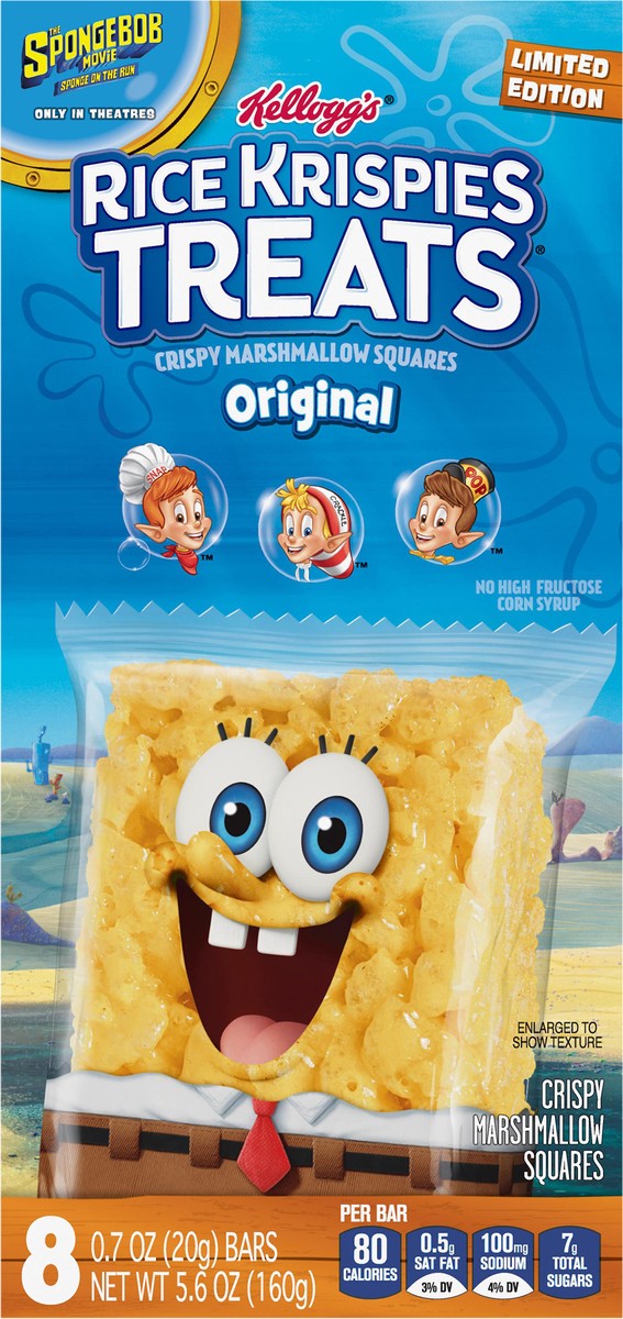 slide 1 of 10, Rice Krispies Treats SpongeBob SquarePants Marshmallow Snack Bars Original, 5.6 oz, 8 Count, 5.6 oz