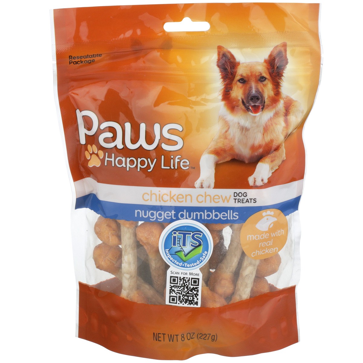 slide 1 of 11, Paws Happy Life Chicken Chew Nugget Dumbbells Dog Treats, 8 oz