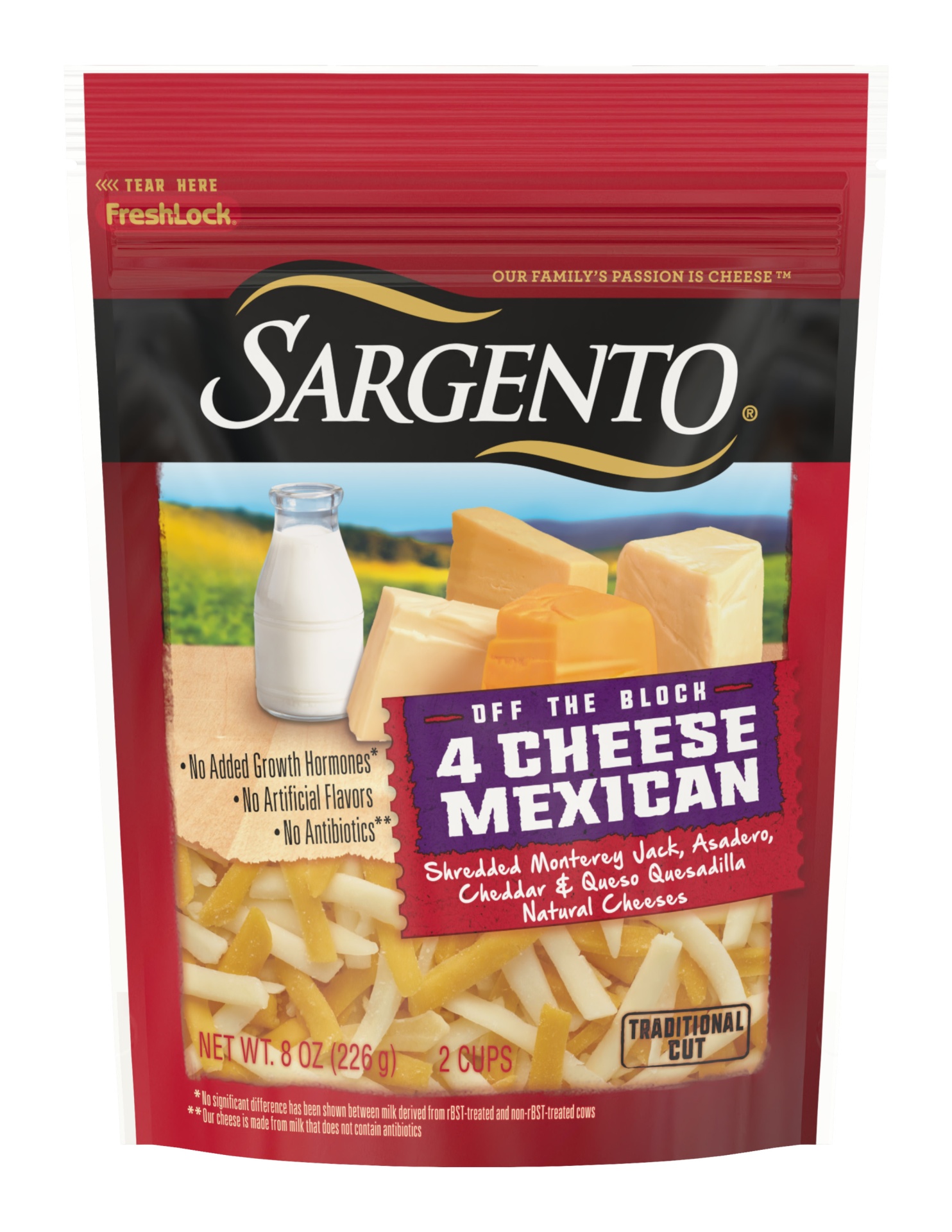 slide 1 of 8, Sargento Off The Block 4 Cheese Mexican Traditional Cut Shredded Cheese, 8 oz