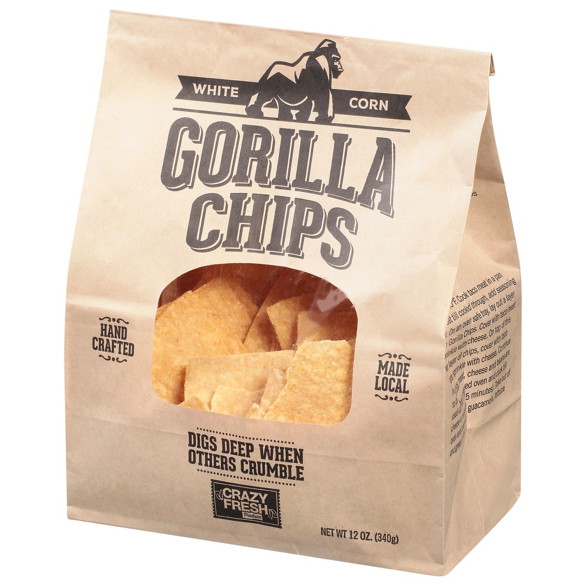 slide 2 of 9, Crazy Fresh Gorilla Chips, White Corn, 12 Ounce, 12 oz