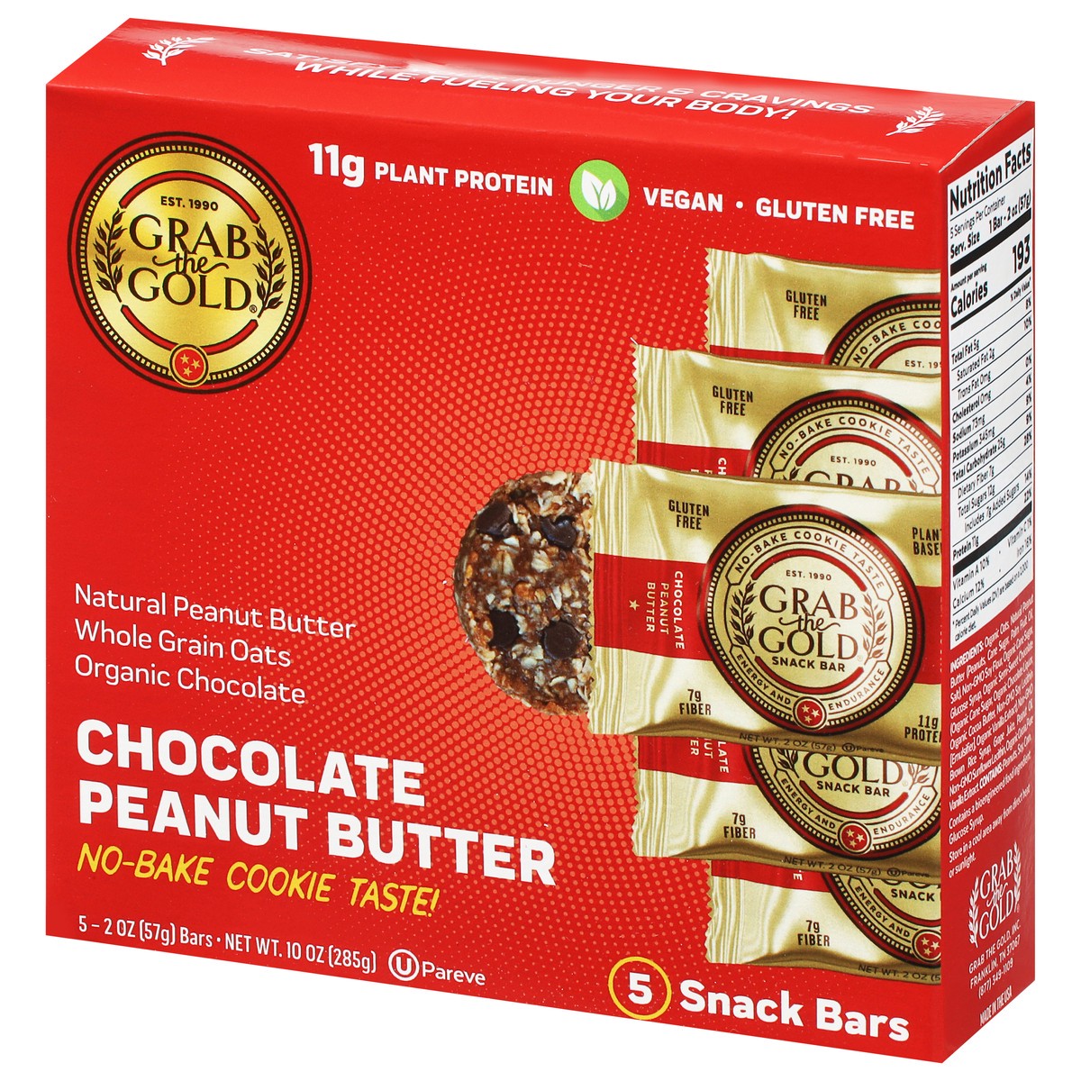 slide 5 of 9, Grab the Gold Chocolate Peanut Butter Snack Bars 5 - 2 oz Bars, 5 ct