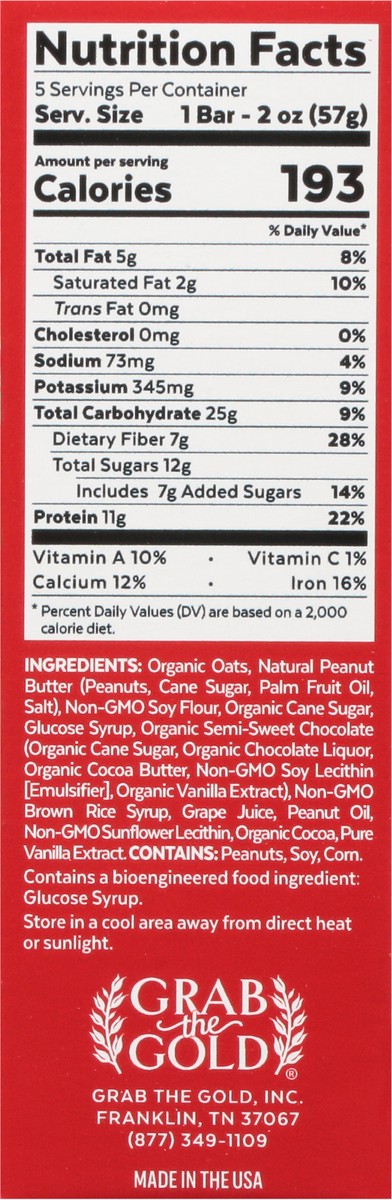 slide 8 of 9, Grab the Gold Chocolate Peanut Butter Snack Bars 5 - 2 oz Bars, 5 ct