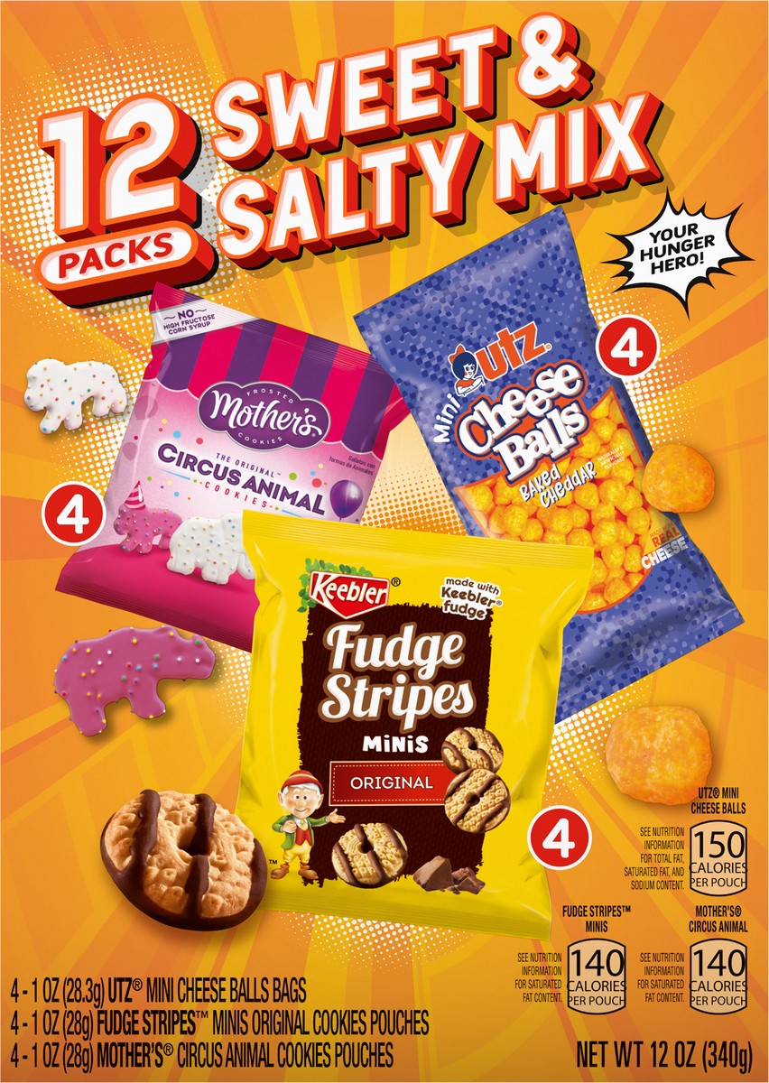 slide 14 of 14, Keebler Sweet & Salty Variety Pack, Mother's Circus, Fudge Stripes, and Utz Cheese Balls, 12 ct
