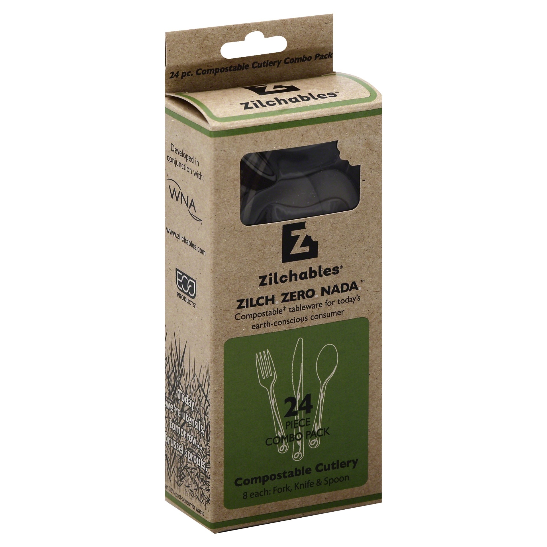 slide 1 of 1, Zilchables Compostable Cutlery Combo, 24 ct
