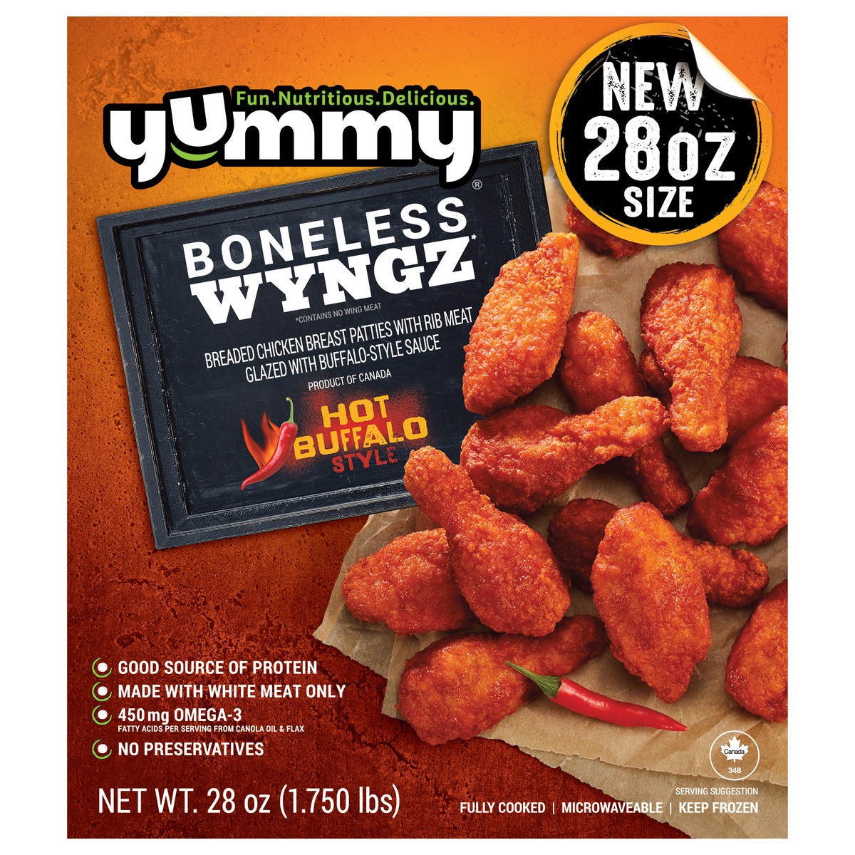 slide 6 of 11, Yummy Hot Buffalo Style Boneless Wyngz, 28 oz, 28 oz