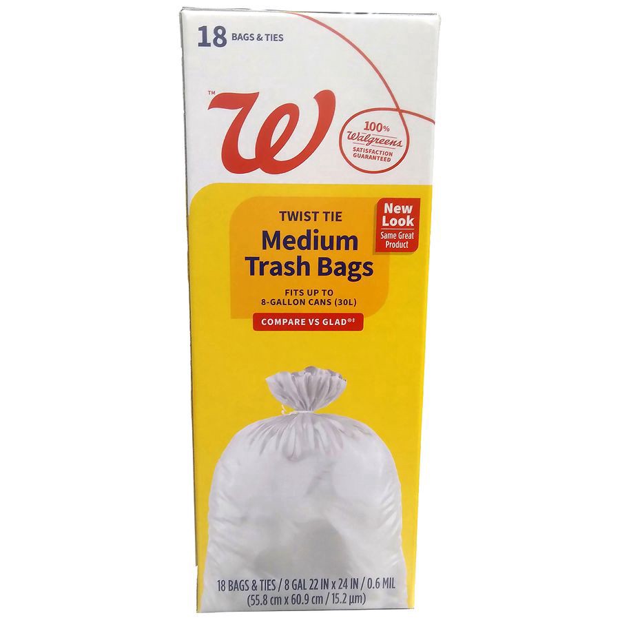 slide 1 of 2, Walgreens Twist Tie Trash Bags 8 Gallon, 18 ct