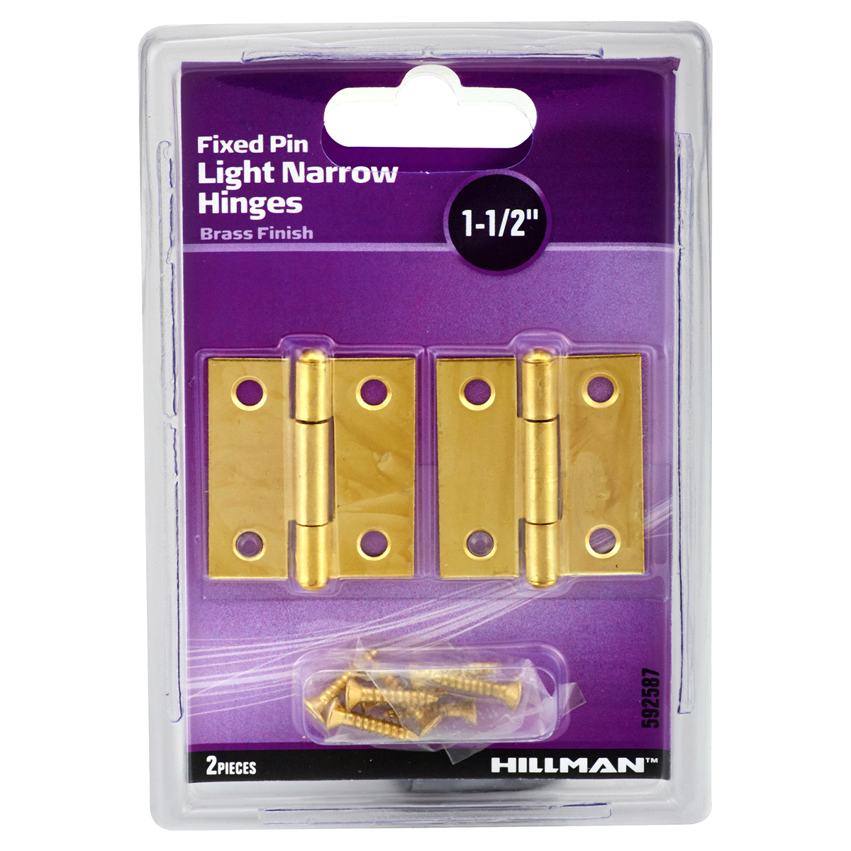 slide 1 of 1, Hillman Brass Light Narrow Door Hinges and Removable Pin 1-1/2, 1 ct