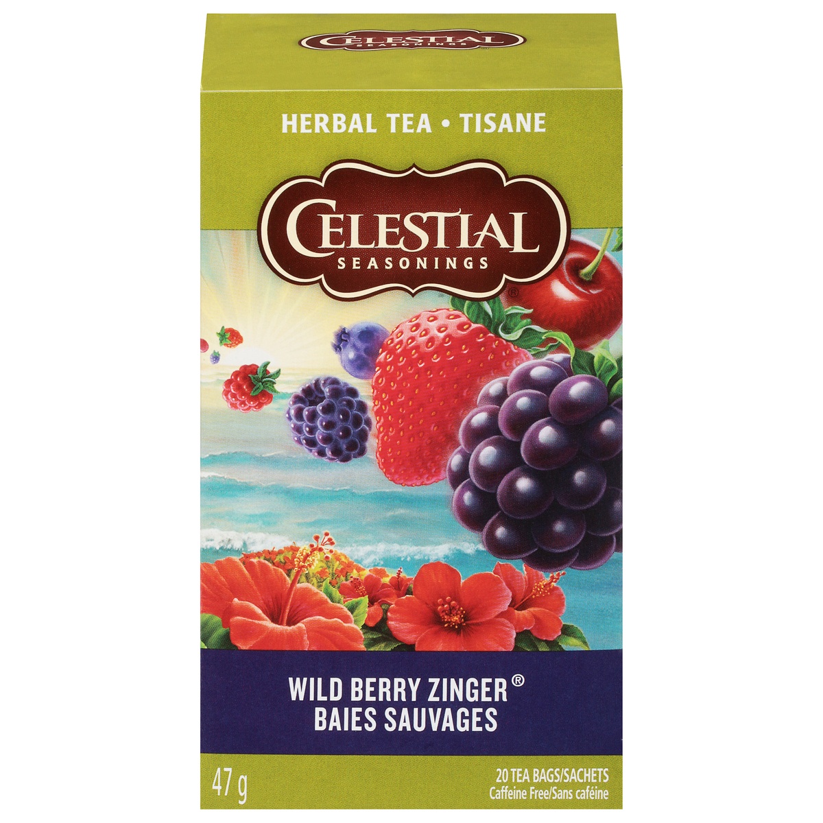 slide 1 of 1, Celestial Seasonings Wild Berry Zinger Caffeine Free Herbal Tea Bags 20 ct Box, 20 ct