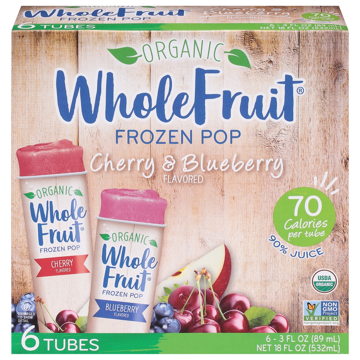 slide 1 of 5, Whole Fruit® organic frozen cherry & blueberry pop, 6 ct; 3 fl oz