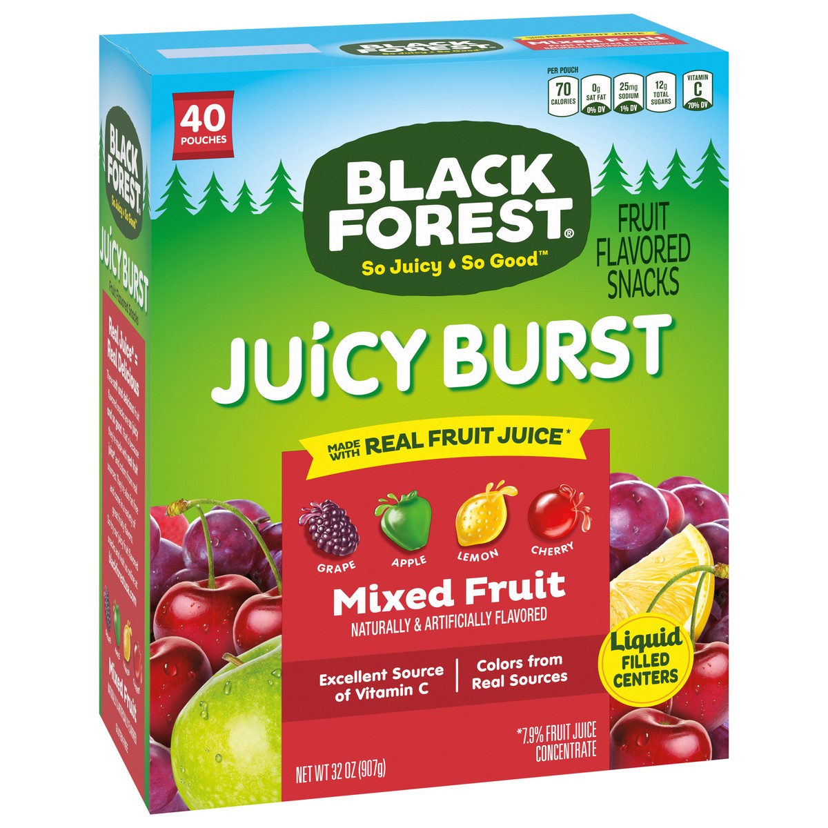 slide 6 of 9, Black Forest Juicy Burst Mixed Fruit Fruit Flavored Snacks 40 Pouches, 32 oz