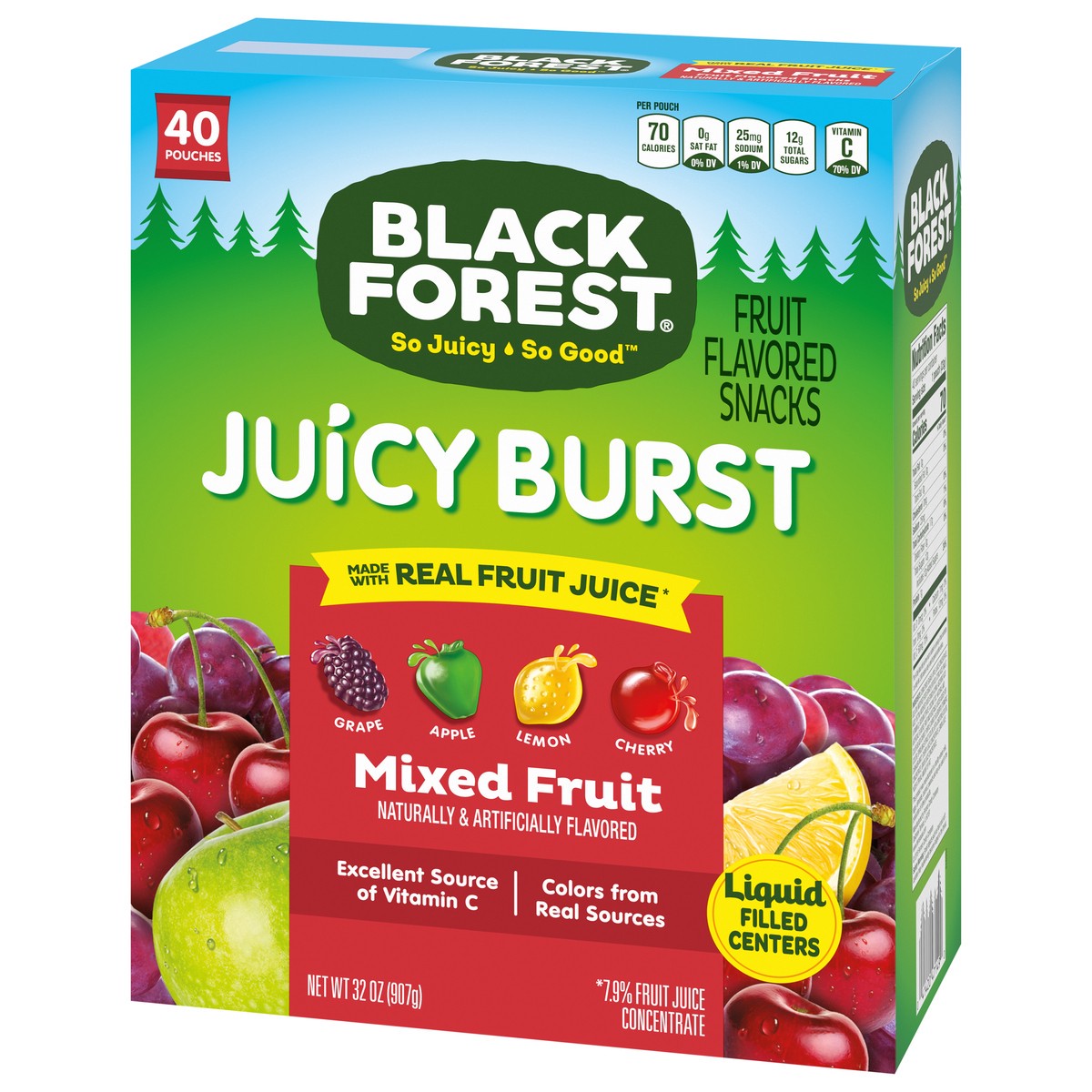 slide 7 of 9, Black Forest Juicy Burst Mixed Fruit Fruit Flavored Snacks 40 Pouches, 32 oz