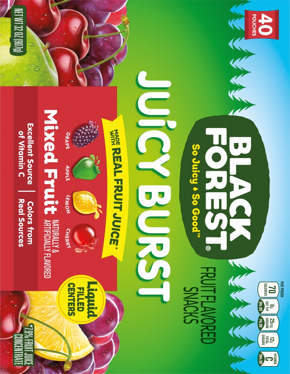 slide 8 of 9, Black Forest Juicy Burst Mixed Fruit Fruit Flavored Snacks 40 Pouches, 32 oz