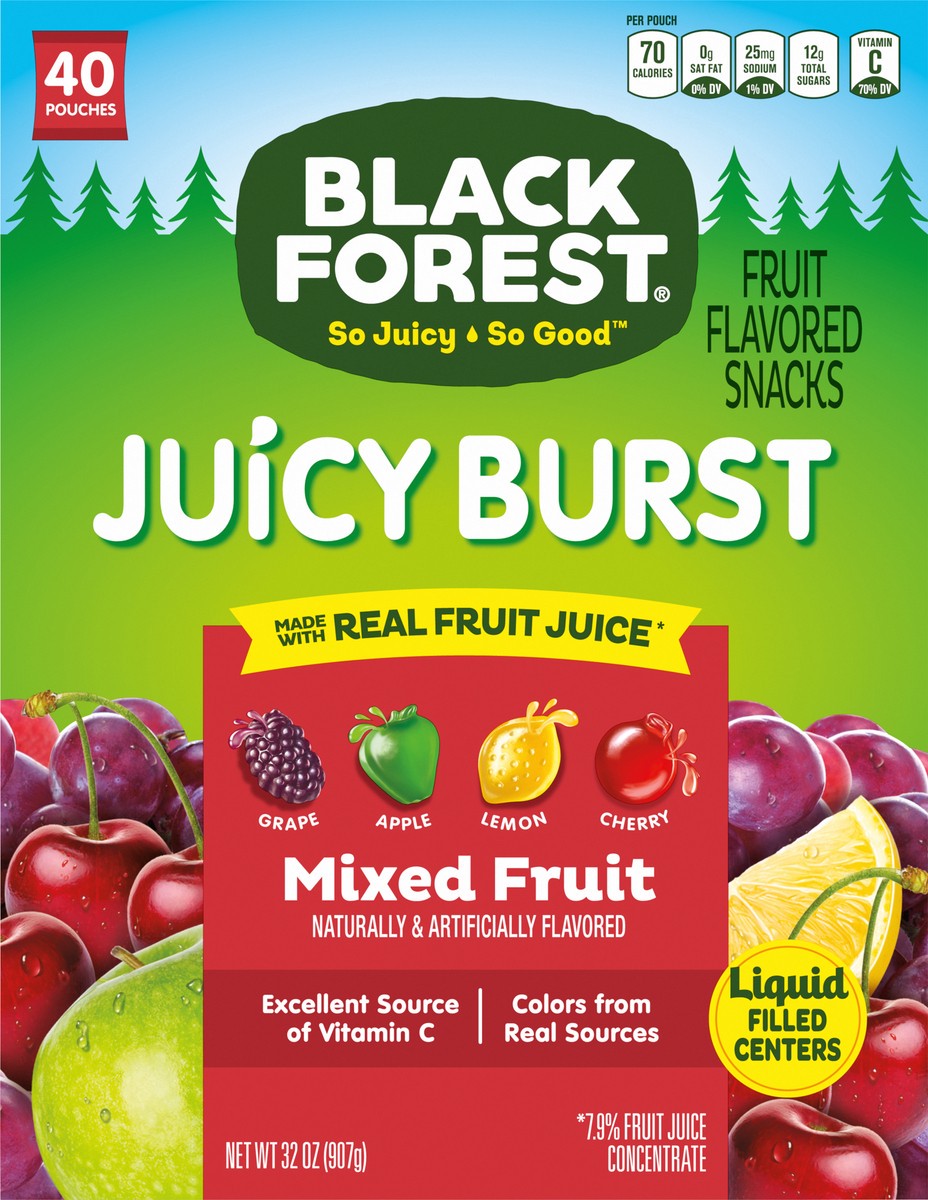 slide 9 of 9, Black Forest Juicy Burst Mixed Fruit Fruit Flavored Snacks 40 Pouches, 32 oz