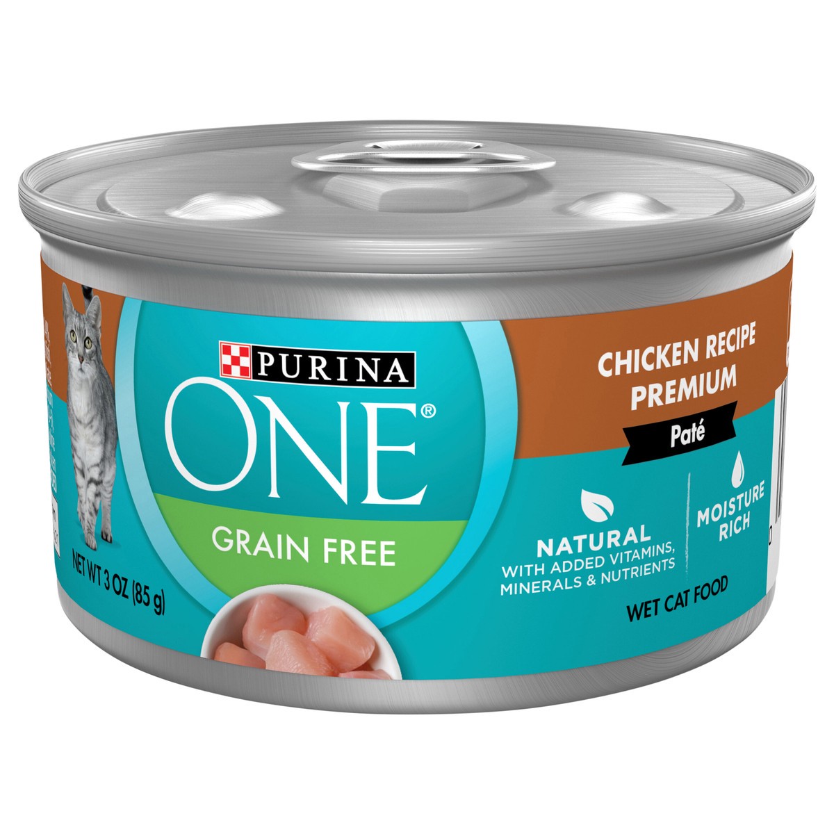 slide 1 of 8, Purina ONE Natural, Grain Free Wet Cat Food Pate, Chicken Recipe - 3 oz. Pull-Top Can, 3 oz