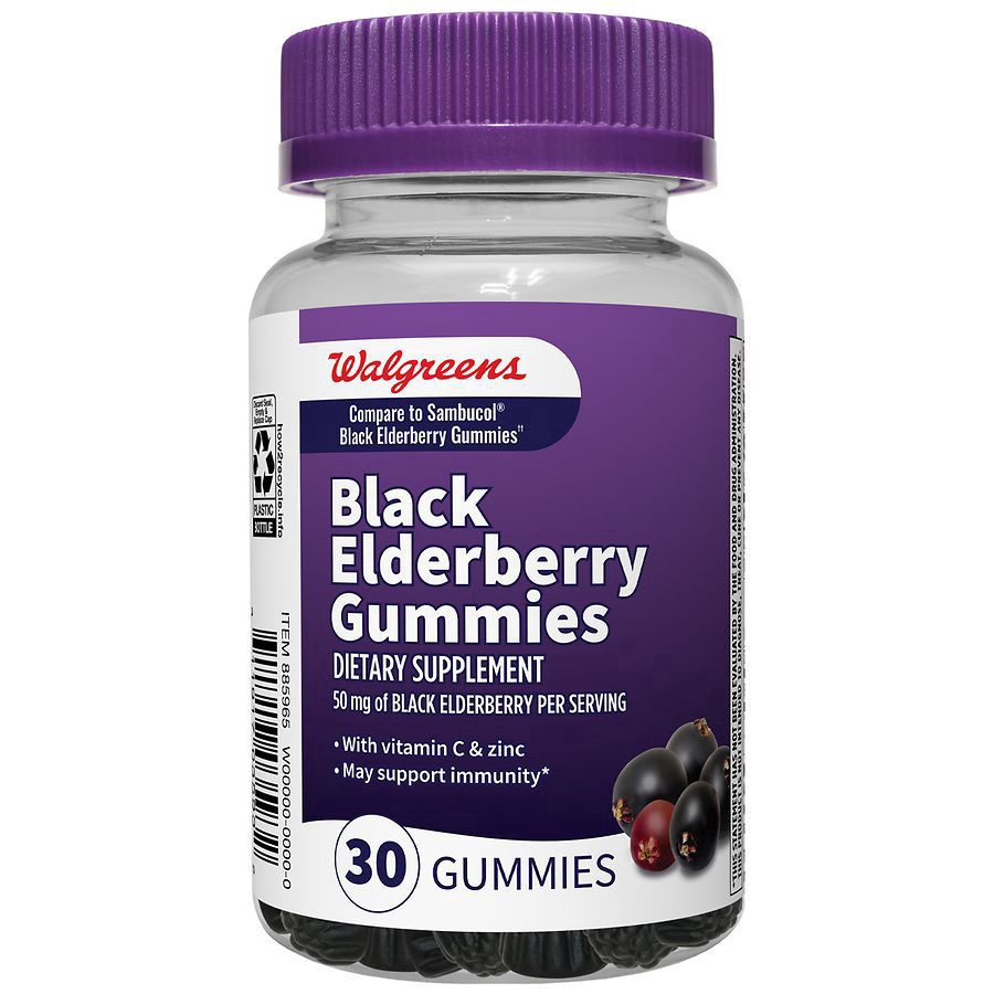 slide 1 of 4, Walgreens Black Elderberry 50 mg Gummies, 30 ct