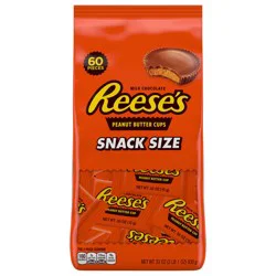 Reese's Milk Chocolate Peanut Butter Snack Size Cups Candy, Halloween Bulk Candy, 33 oz, Bag (60 Pieces)