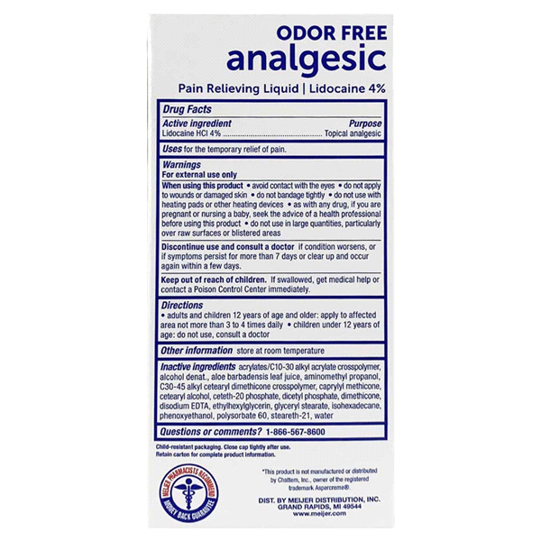 slide 4 of 13, Meijer Analgesic + Lidocaine Roll On Pain Reliever, 1 ct