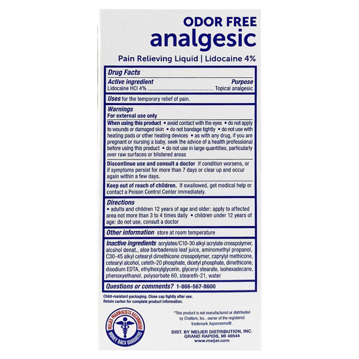 slide 5 of 13, Meijer Analgesic + Lidocaine Roll On Pain Reliever, 1 ct