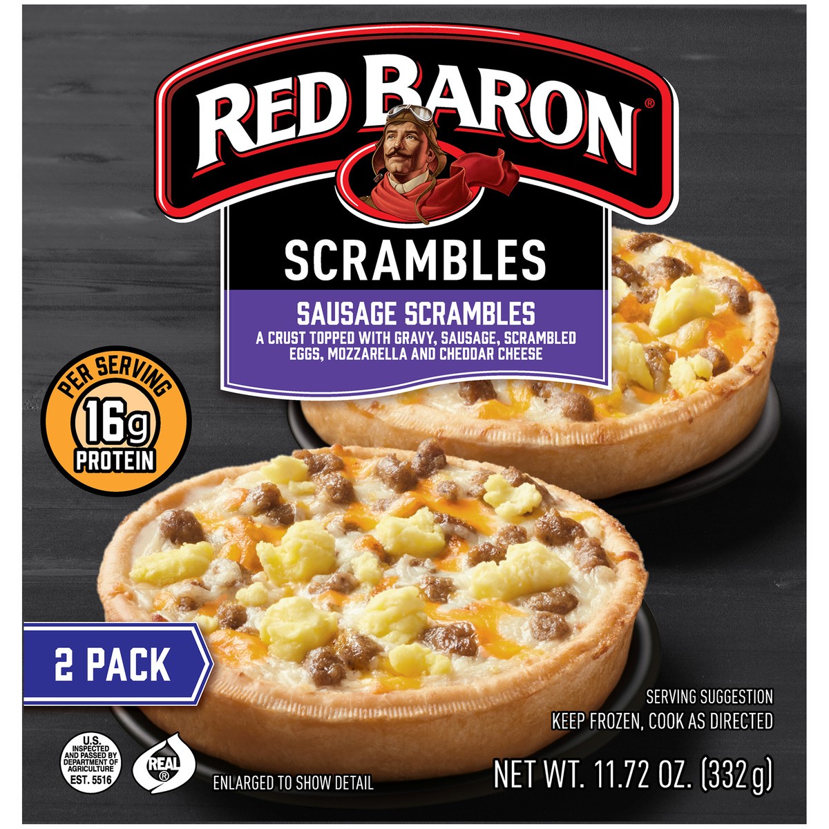 slide 5 of 12, RED BARON Pizza, Deep Dish Minis Breakfast Sausage Scramble, 2 count, 11.72 oz, 11.72 oz