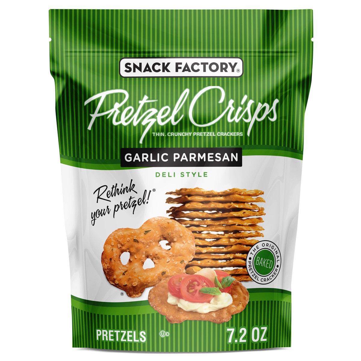 slide 1 of 5, Snack Factory Garlic Parmesan Pretzel Crisps, 7.2 OZ Resealable Bag, 7.200 oz