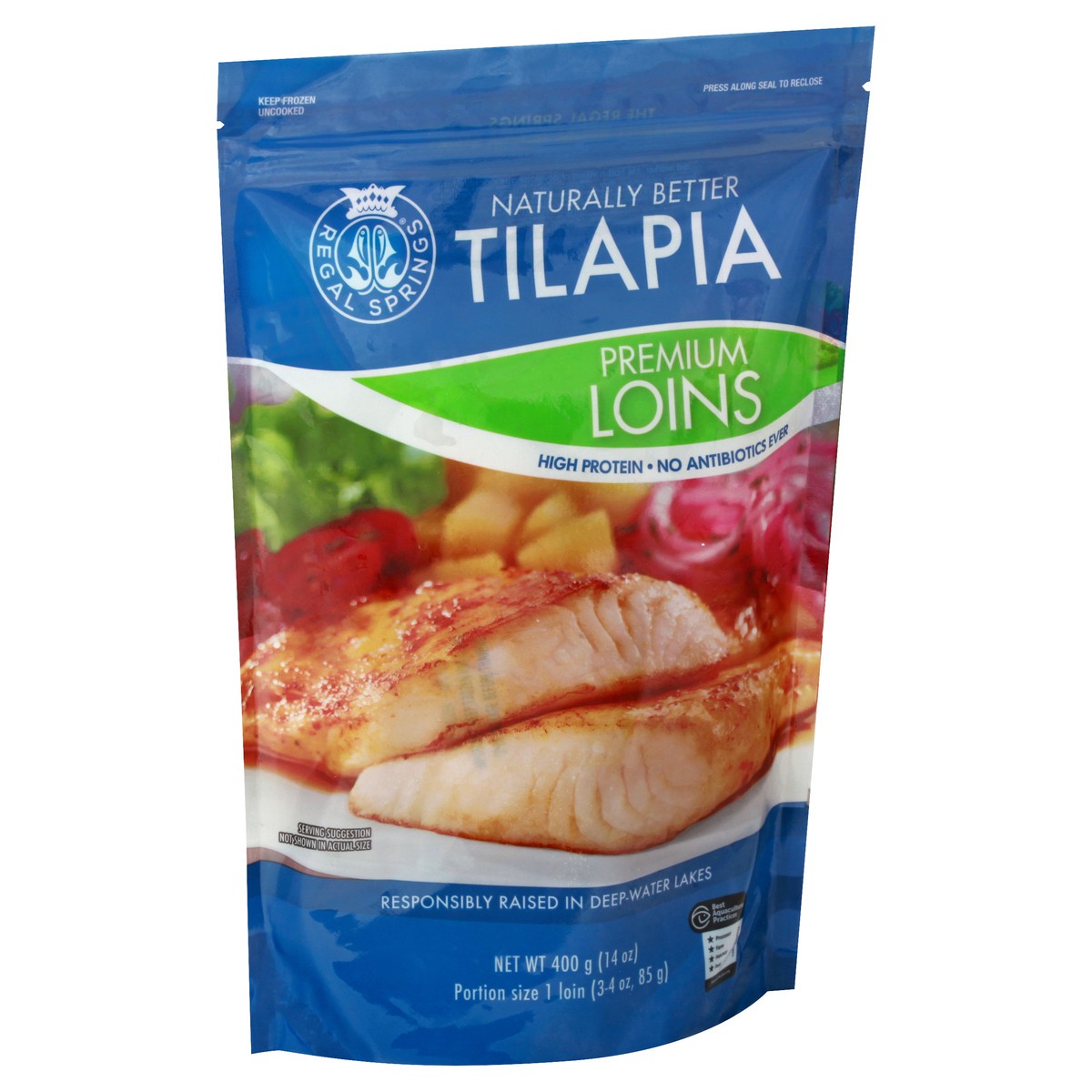 slide 11 of 12, Regal Springs Premium Loins Tilapia 400 gr, 400 g