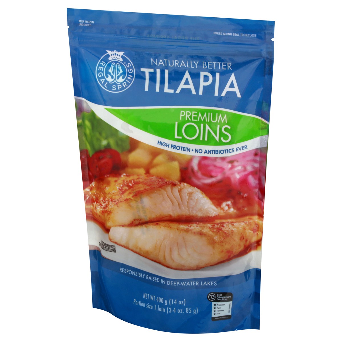 slide 9 of 12, Regal Springs Premium Loins Tilapia 400 gr, 400 g