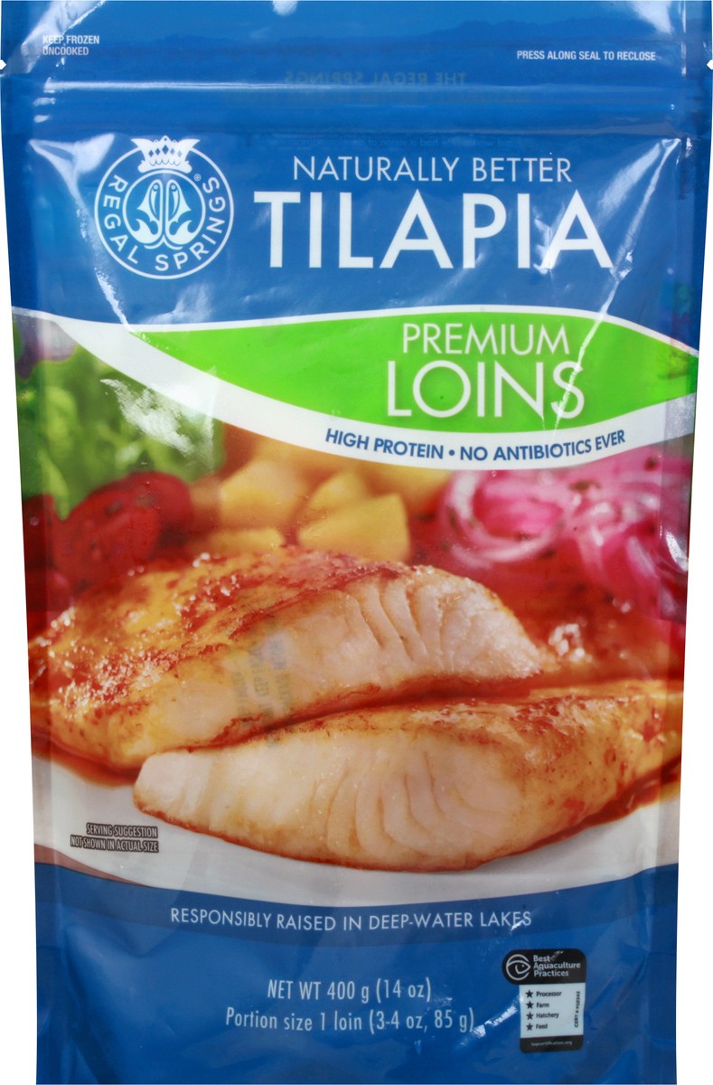 slide 12 of 12, Regal Springs Premium Loins Tilapia 400 gr, 400 g