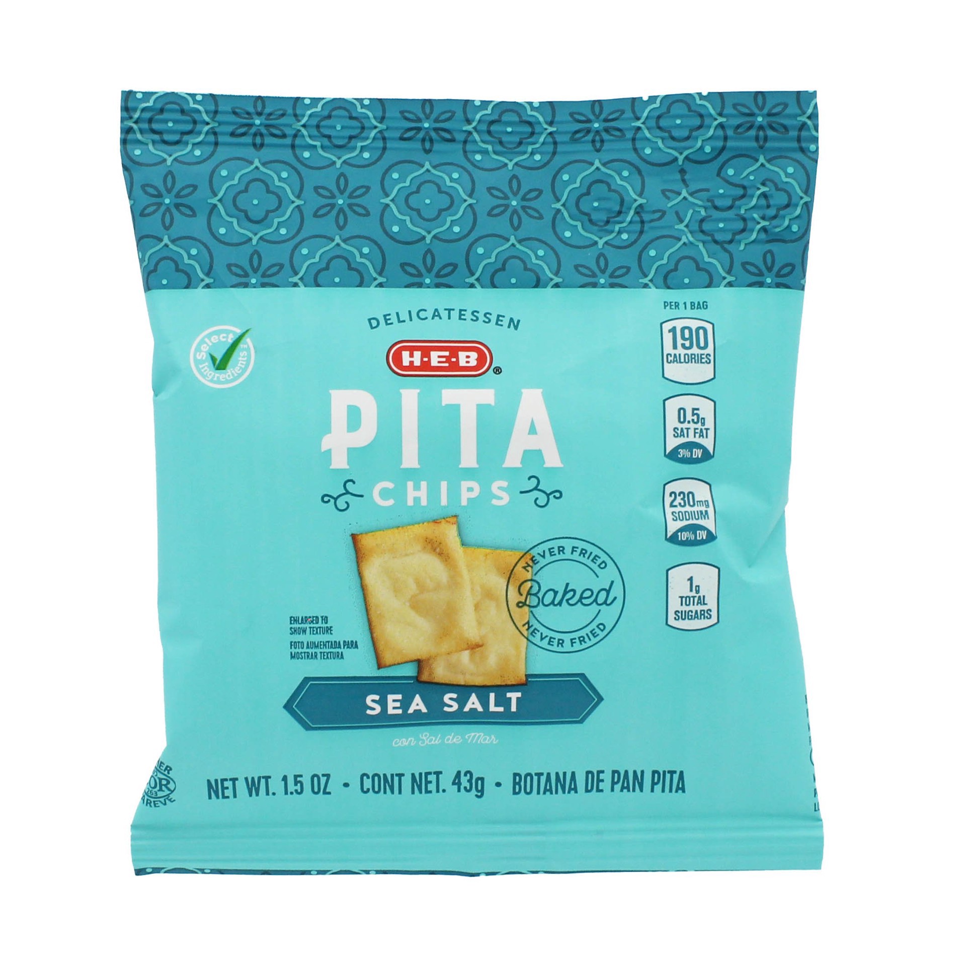 slide 1 of 1, H-E-B Sea Salt Pita Chips, 1.5 oz