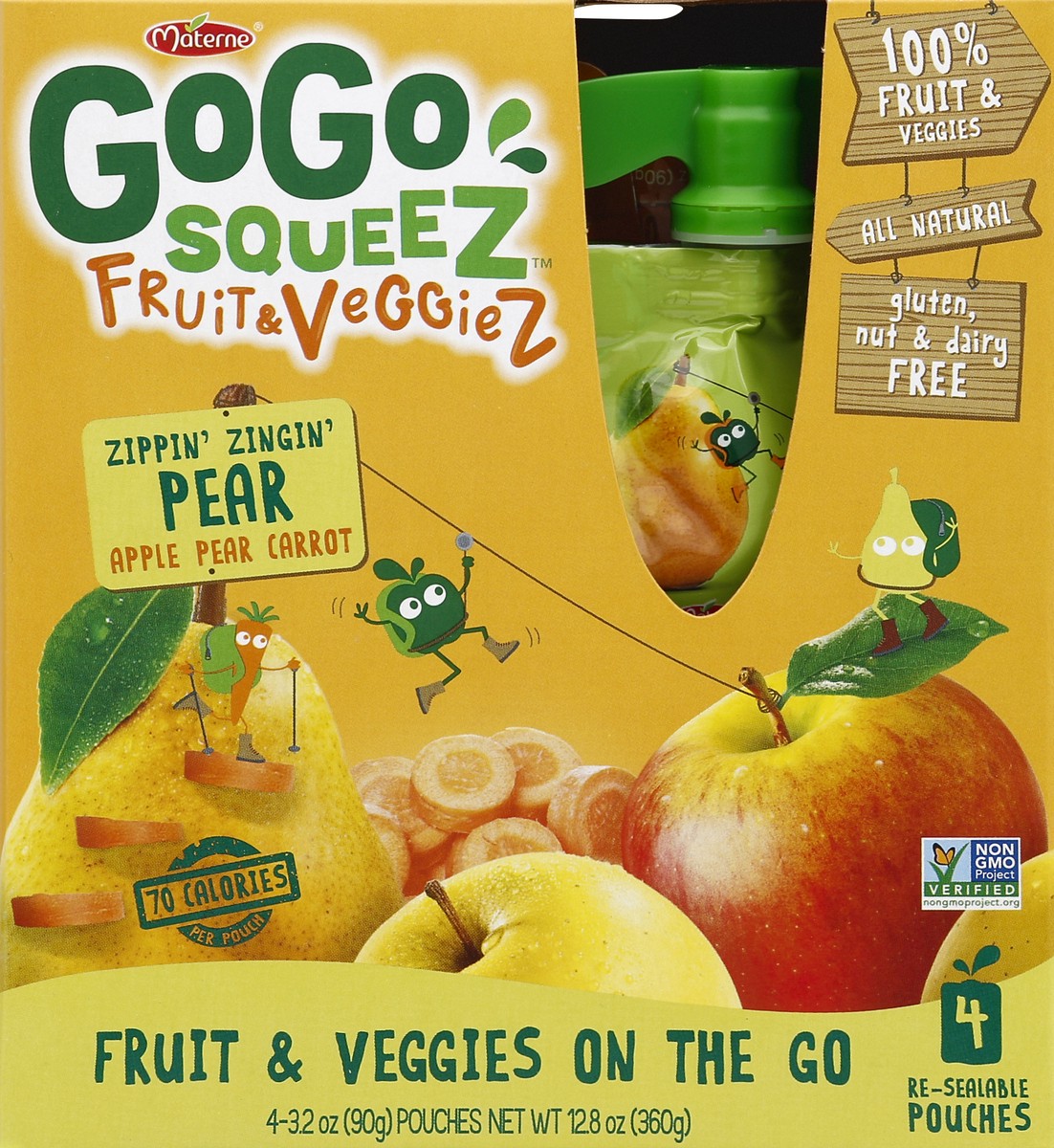 slide 4 of 4, GoGo squeeZ Fruit & Veggies On The Go Zippin' Zingin' Pear Pouches, 4 ct; 3.2 oz