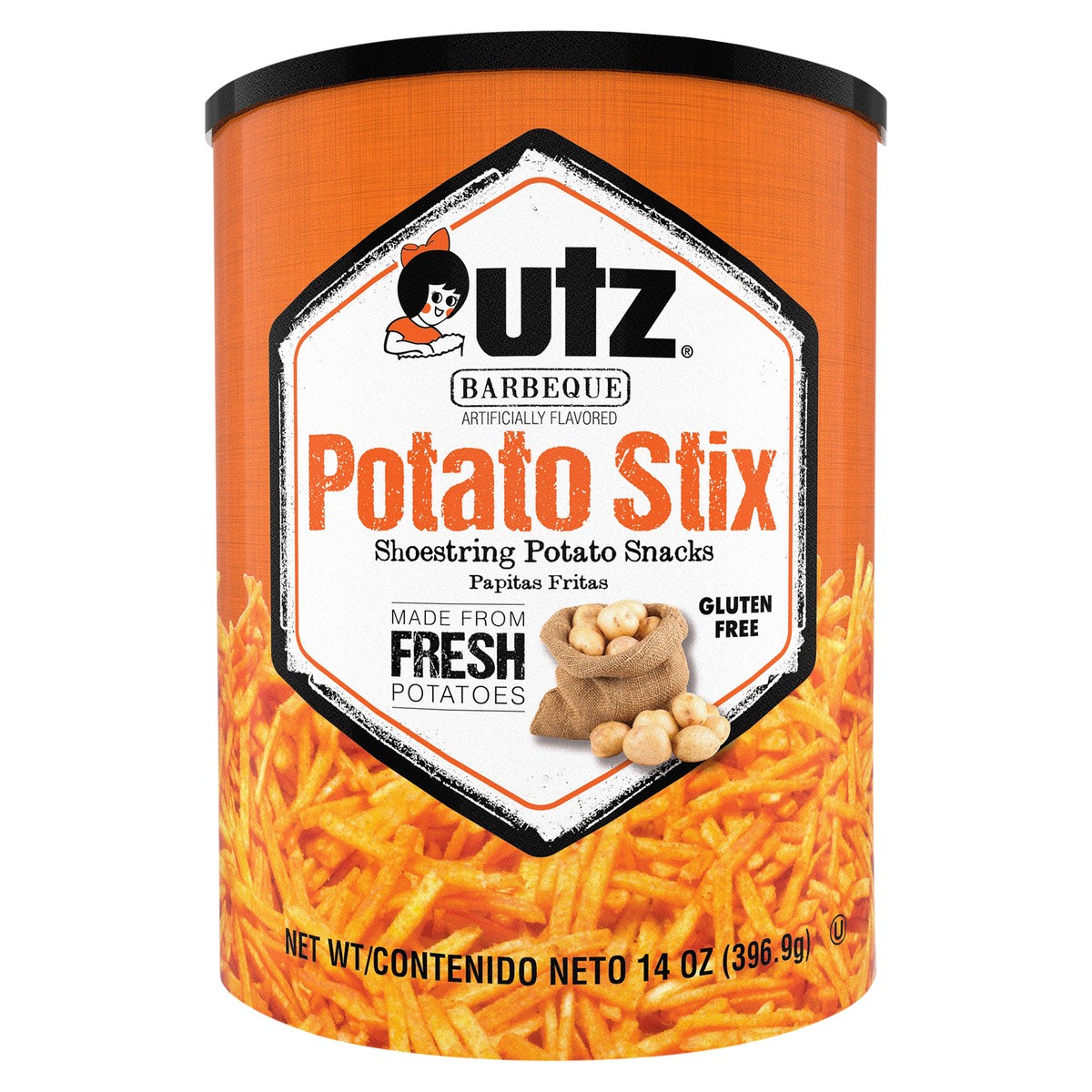 slide 1 of 12, Utz 14 oz Utz Barbeque Potato Stix Canister, 14 oz